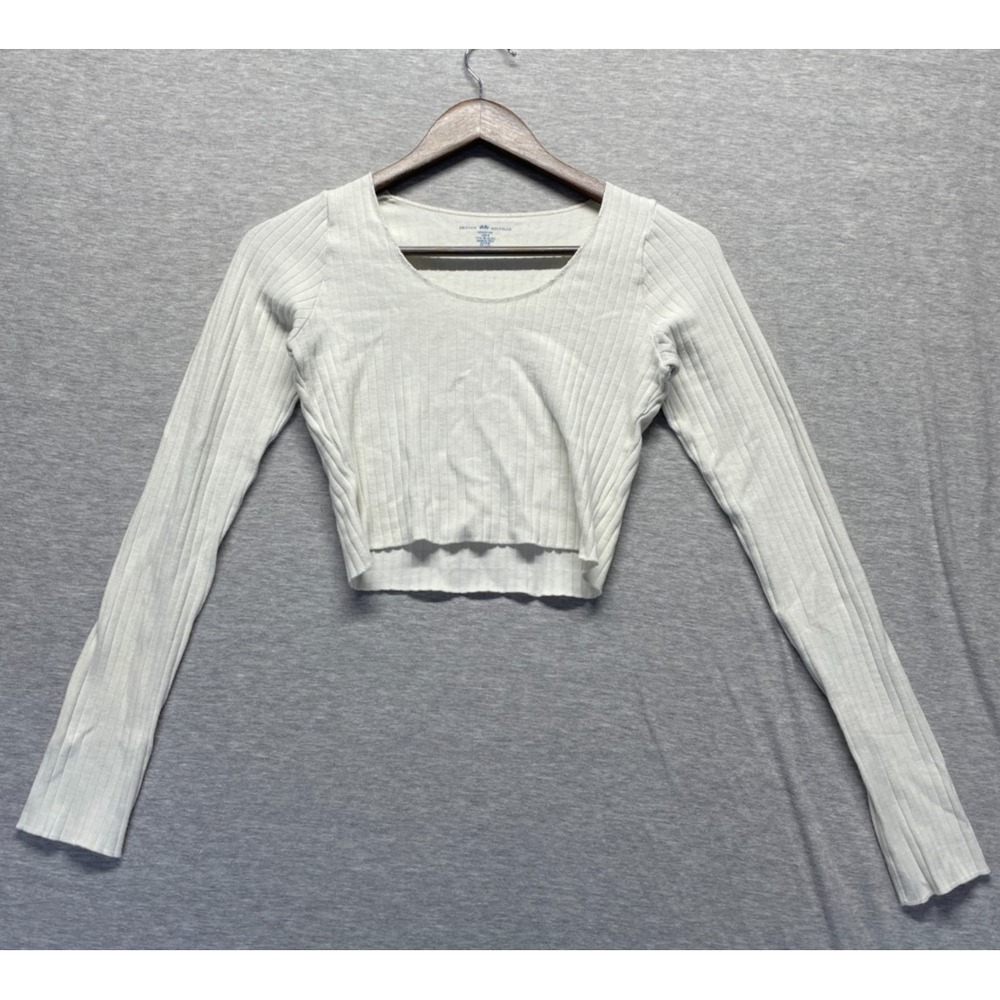 Brandy Melville Ribbed Knit‎ Cropped Top Womens One Size White Cotton Scoop Neck